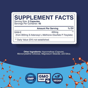 Pure SAM E Supplement 400Mg for Memory & Brain Support, Joint & Liver Health 90 Capsules