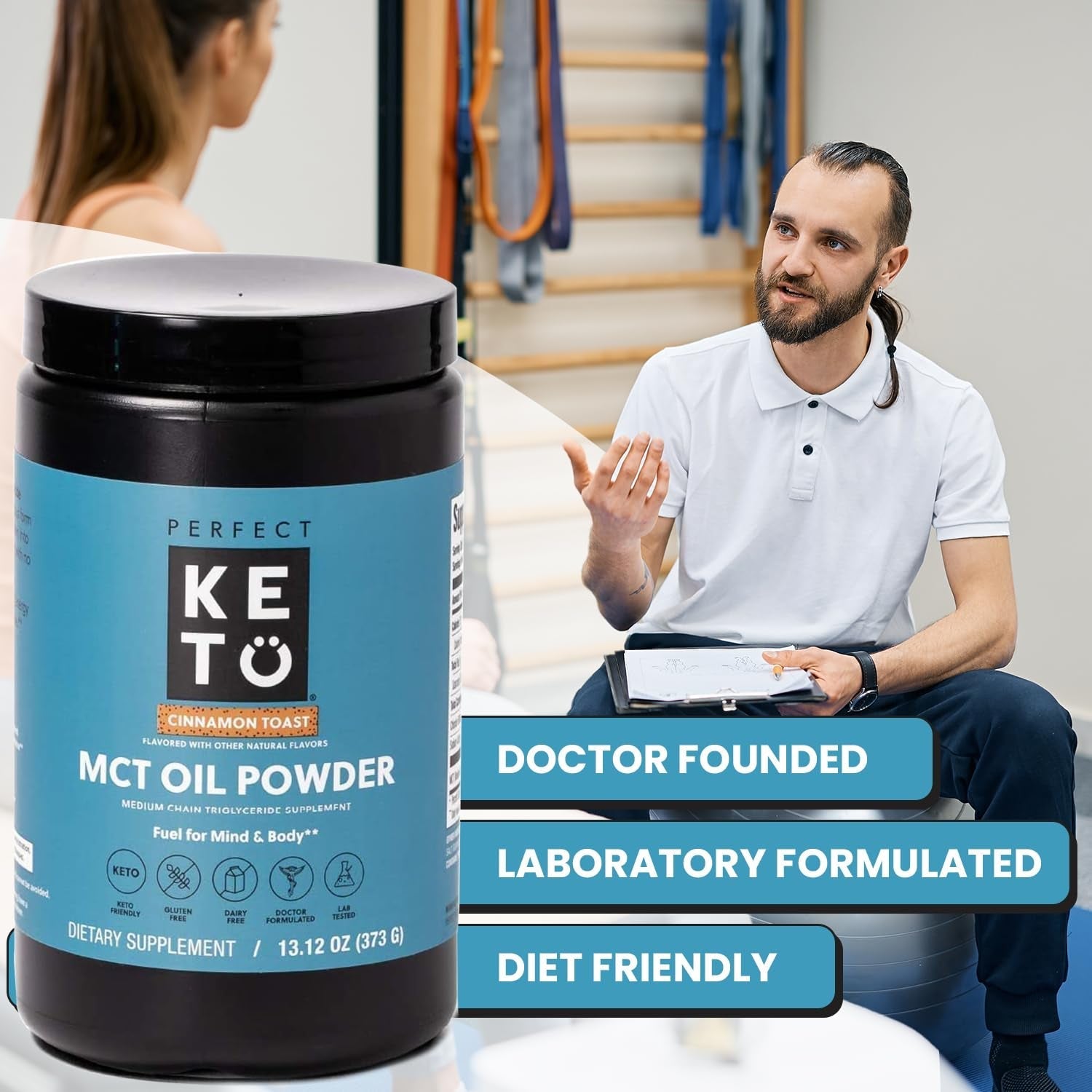 Perfect Keto 7G MCT Oil Powder, Medium Chain Triglycerides Supplement, 30 Servings