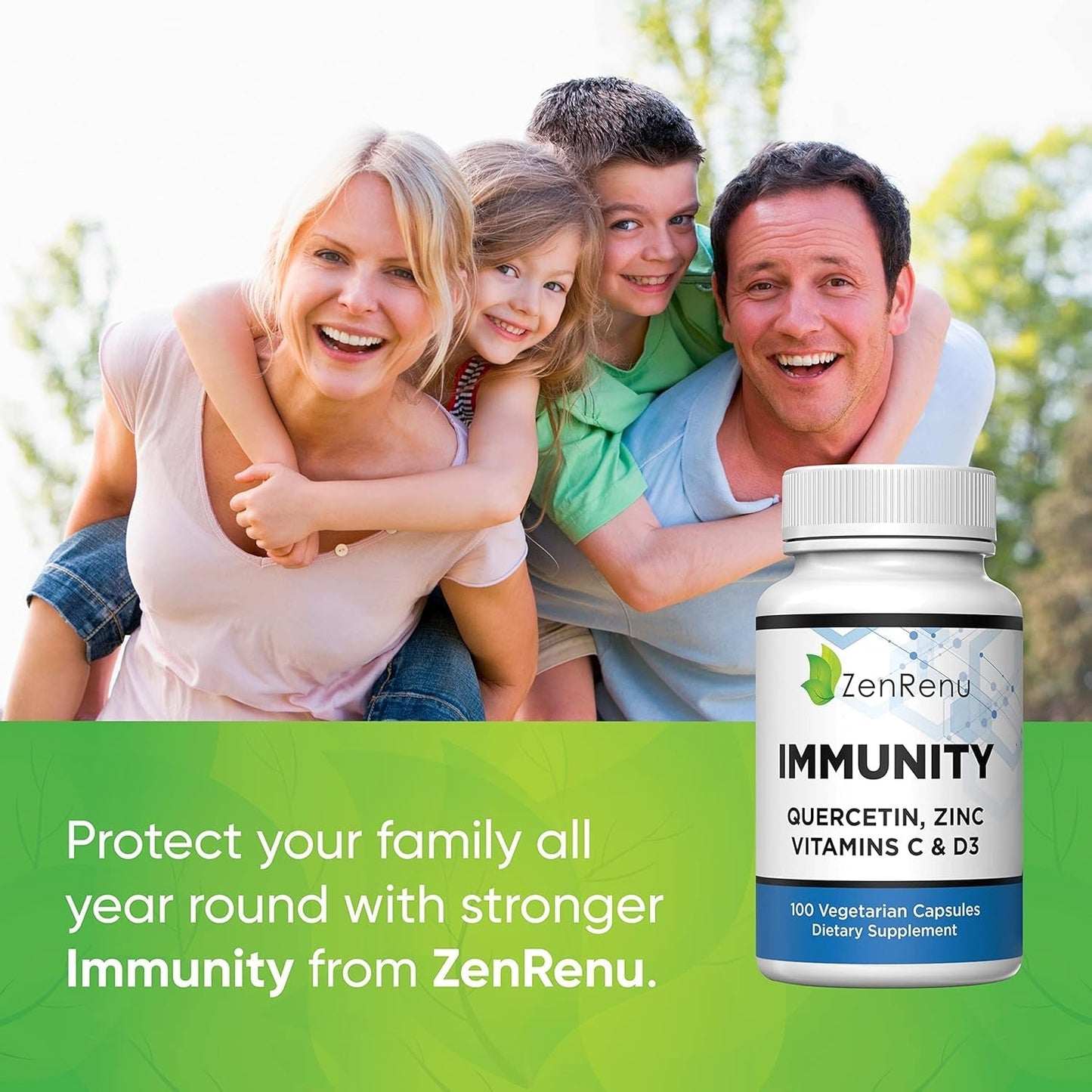 Zenrenu Immunity Quercetin 700 Mg Zinc Vitamin C Vitamin D Immune Support Supplement with Curcumin 50 Day Supply