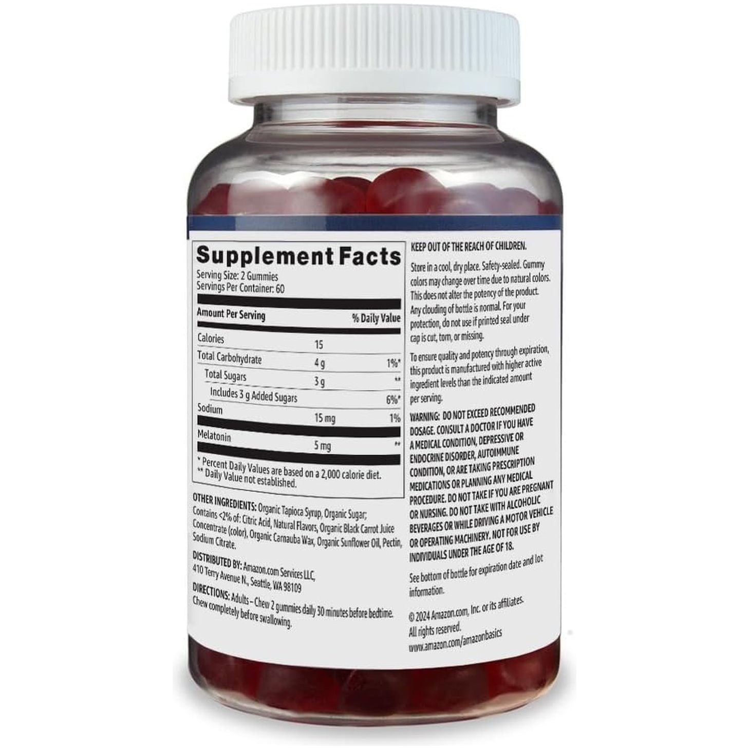 Amazon Basics Melatonin 5Mg, 120 Gummies Strawberry Flavor