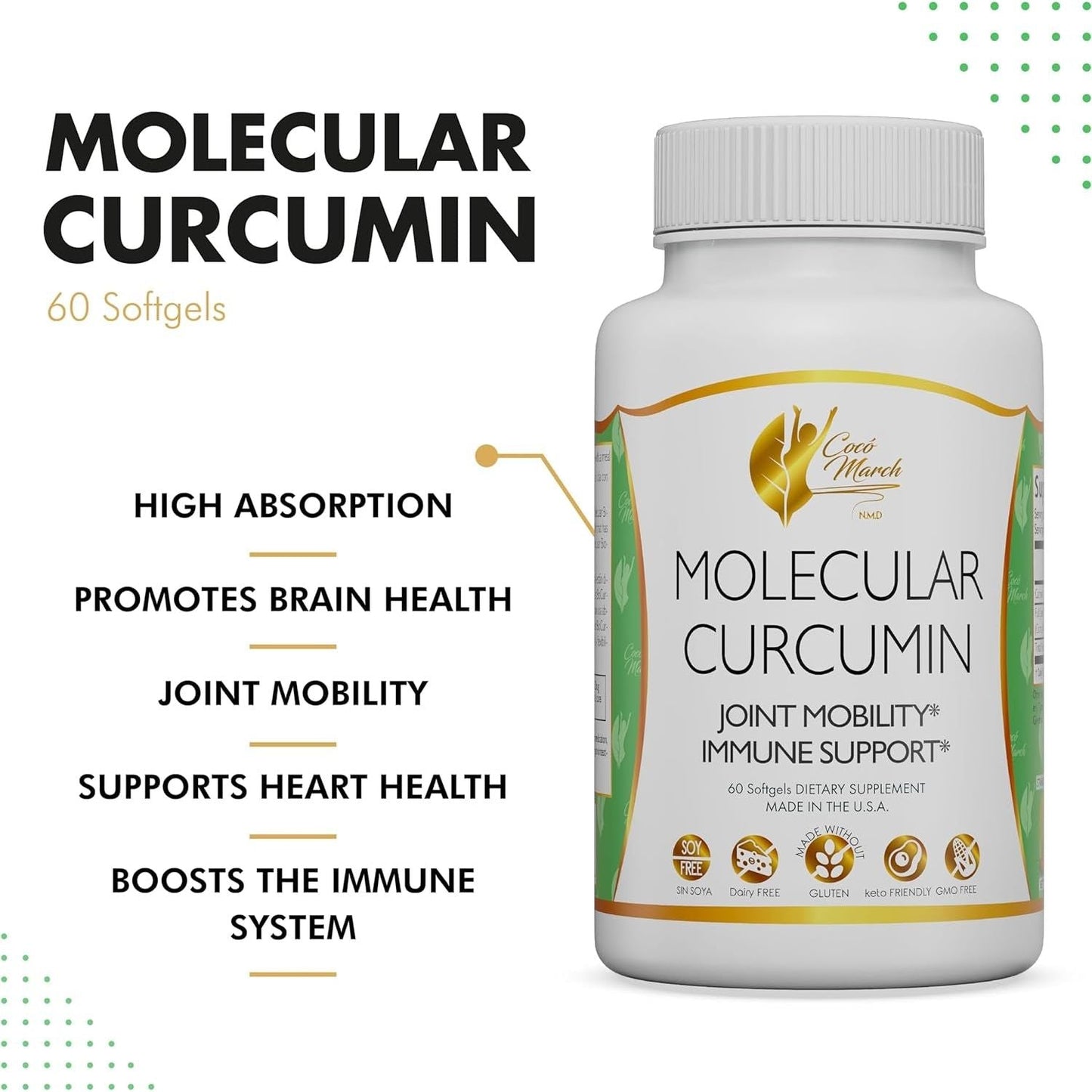 Coco March Molecular Curcumin - Joint, Mobility and Immune Support 1000 Mg, 60 Softgels