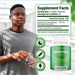 Moringa Powder Capsules - Pure Nutrient-Rich Moringa Powder a Natural Green Antioxidant Superfood