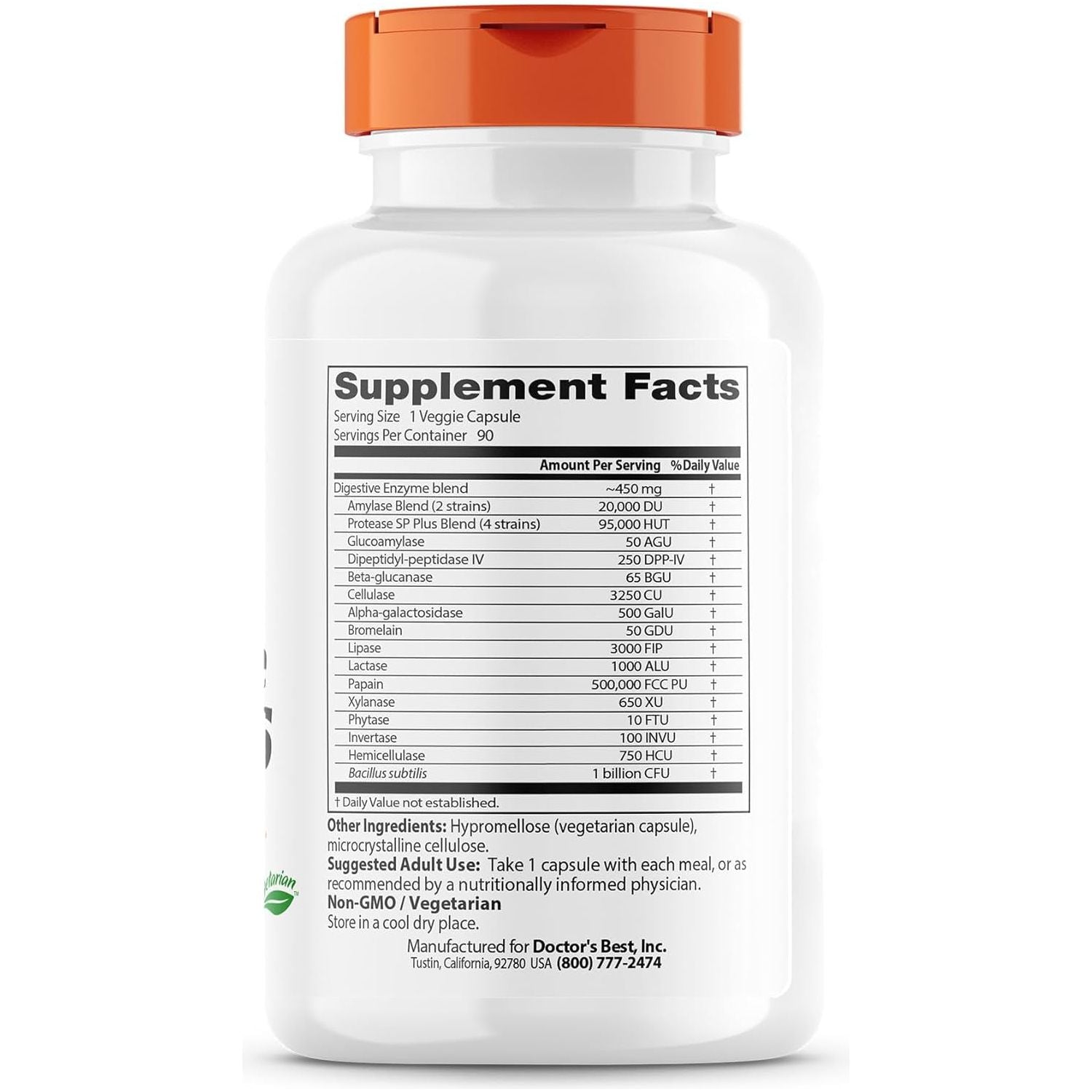 Doctor'S Best Digestive Enzymes, Support Healthy Digestion, Optimal Intestinal Health, Non-Gmo, Vegetarian 90 Capsules