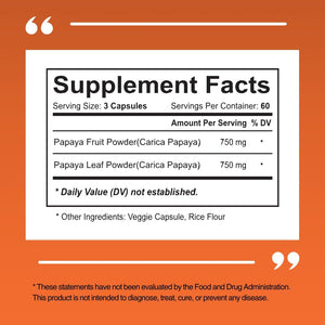 Papaya Fruit Enzyme Capsules for Digestion, Bloating Relief, Immune Support (1500Mg/180 Veggie Capsules)
