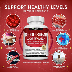 Blood Sugar Complex Supplement - Supports Healthy Blood Sugar Levels Already within Normal Range 60 Capsules
