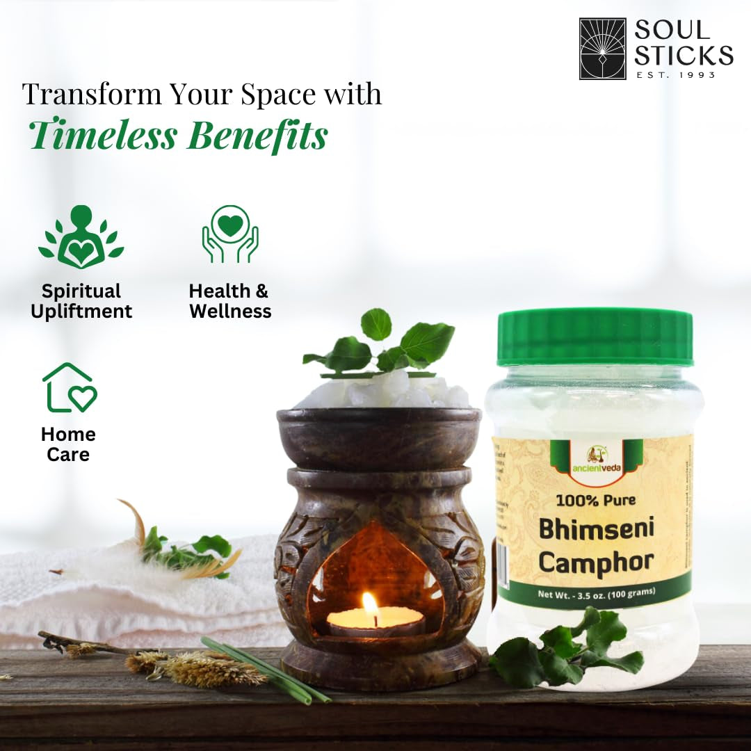 ANCIENT VEDA 100% Pure Natural Bhimseni Camphor Tablet | Refreshing Fragrance, Enhancing Concentrations (100 Grams)