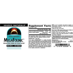 Source Naturals Megafolinic, Bioactive Form of Folic Acid, 800 Mcg - 120 Tablets