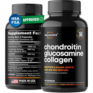 Glucosamine Chondroitin MSM Capsules - FSA/HSA Eligible Joint Support Supplement - 120 Caps
