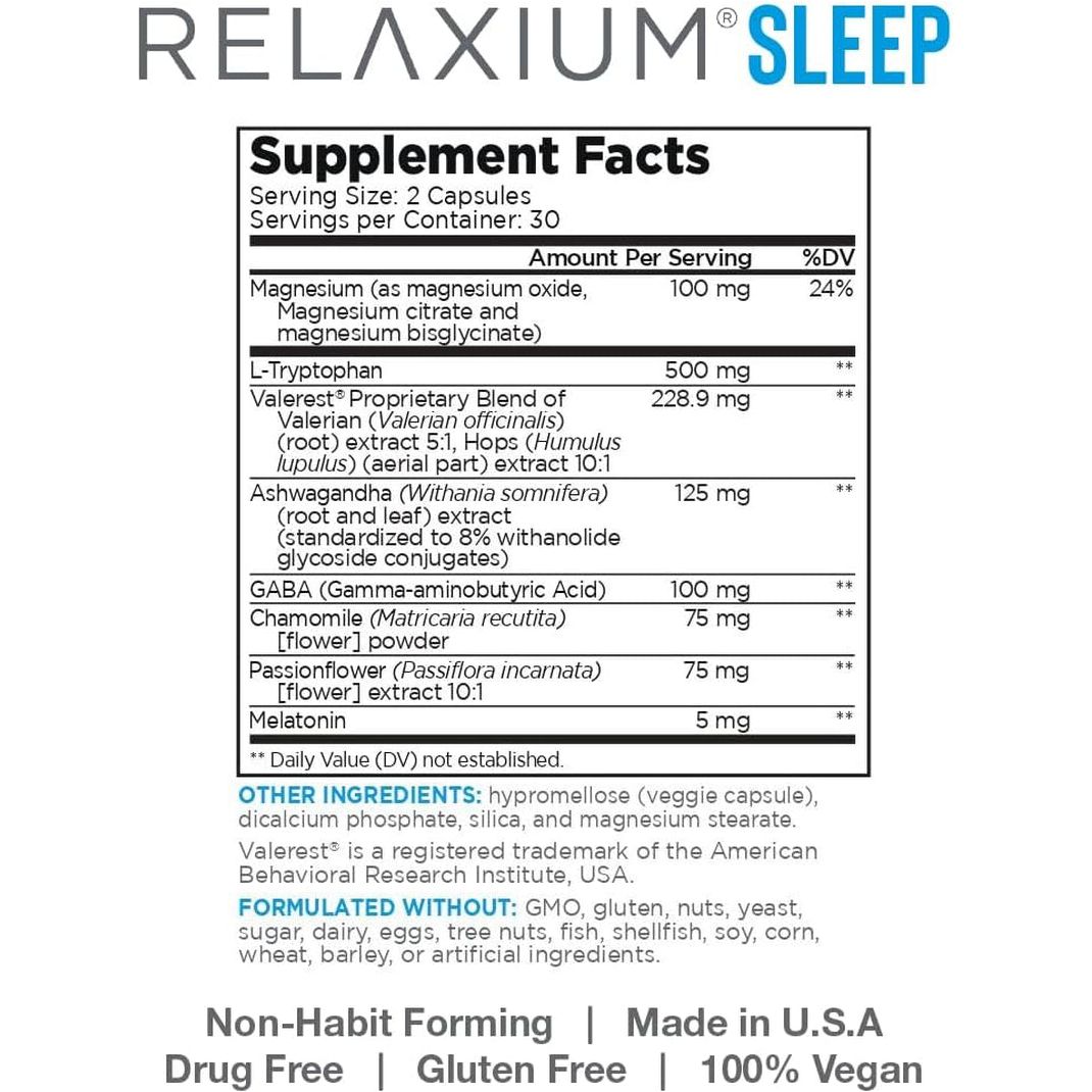 Relaxium Sleep Aid for Adults, Melatonin 5Mg with Magnesium Glycinate,30-Day Supply