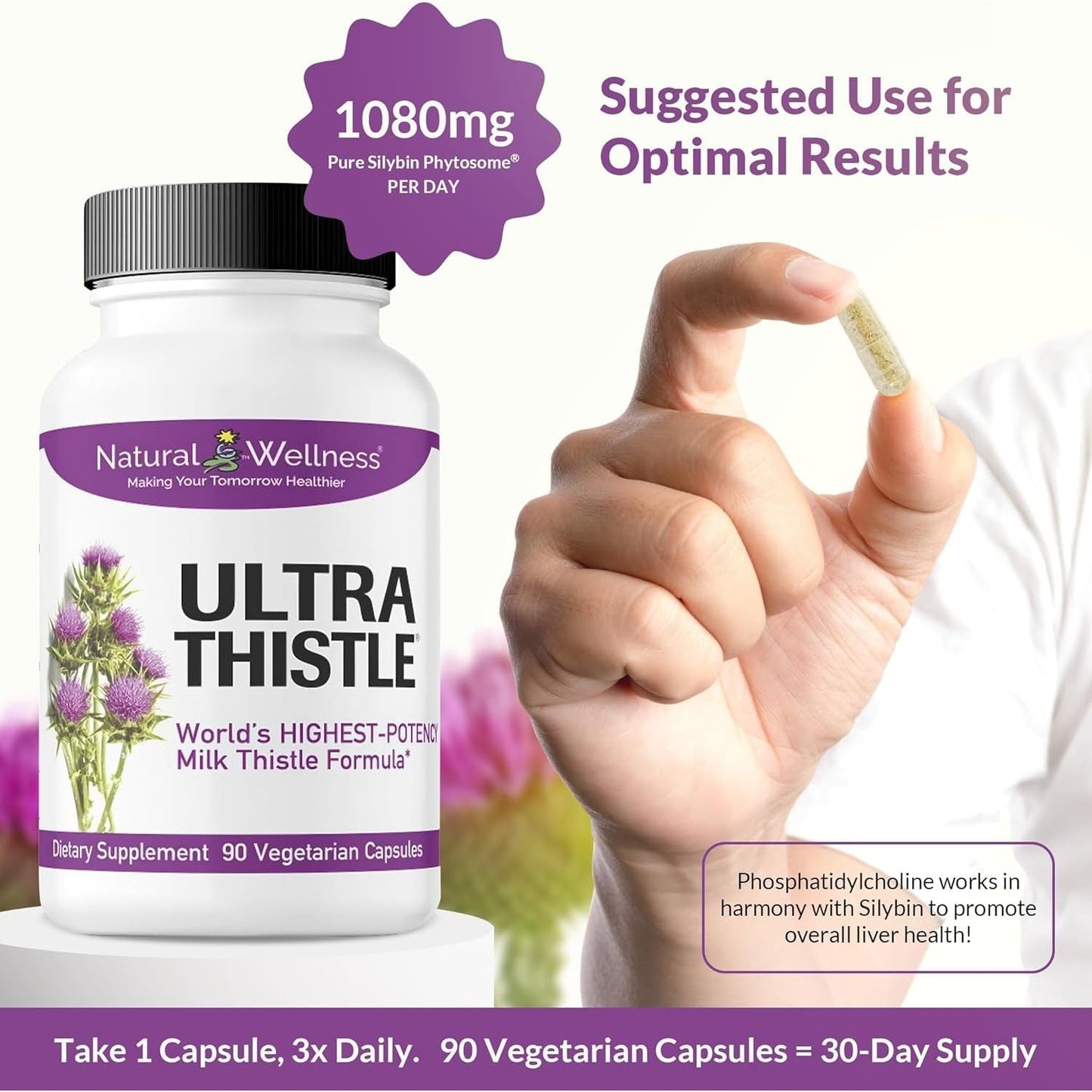 Natural Wellness Ultrathistle® Advanced Milk Thistle Liver Support - Herbal Liver Cleanse & Detox Supplement, 30-Day Supply