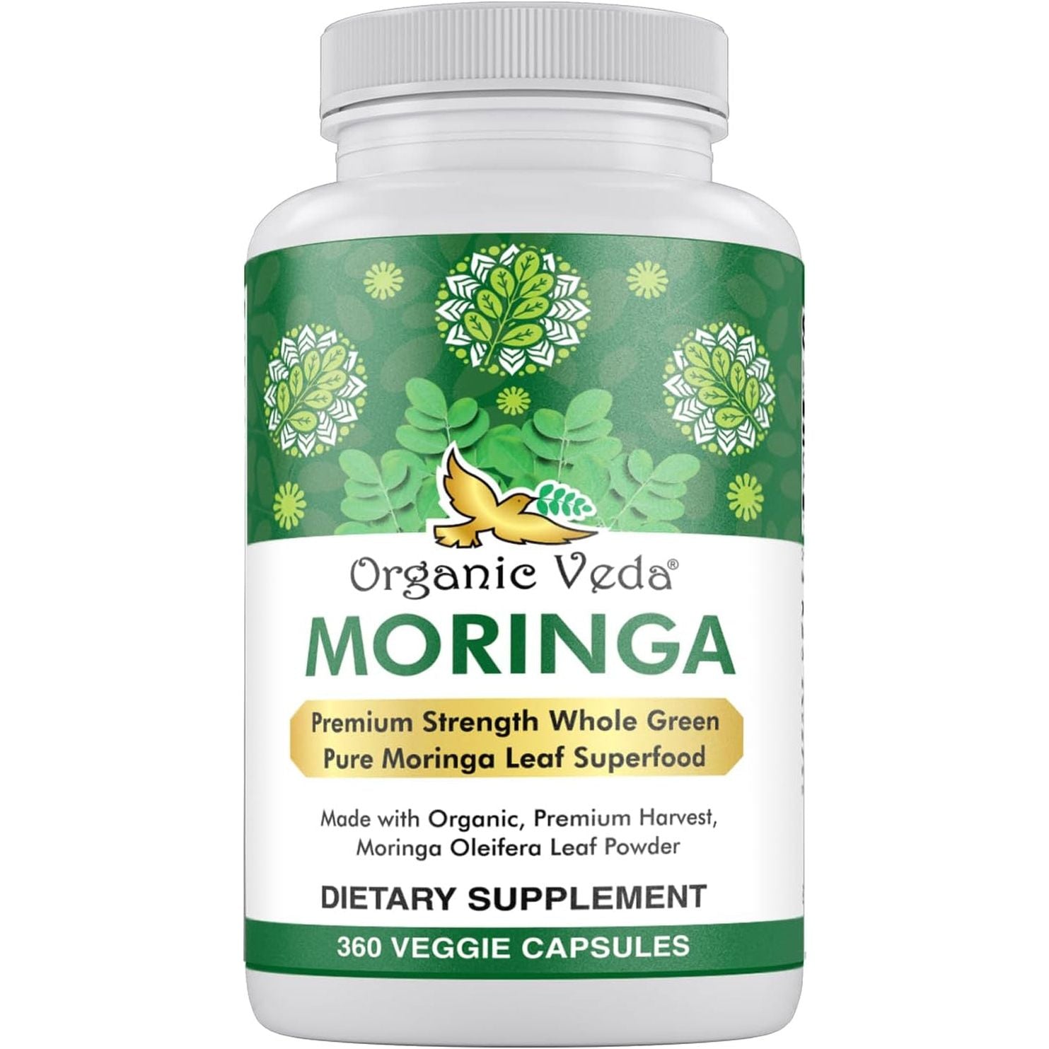 Organic Veda Moringa Leaf Powder Capsules, 1000Mg - Energy, Sleep & Immunity Support 360 Count