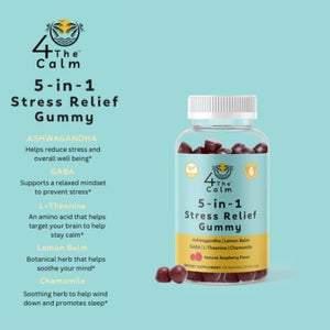 4Thecalm 5In1 Stress Relief Supplement Gummy (Natural Raspberry Flavor, 60 Gummies) - Suppviv
