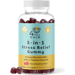 4Thecalm 5In1 Stress Relief Supplement Gummy (Natural Raspberry Flavor, 60 Gummies) - Suppviv