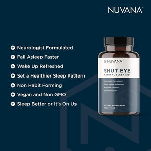Shut Eye Natural Sleep Aid Supplement for Adults | 5Mg Melatonin 60 Capsules