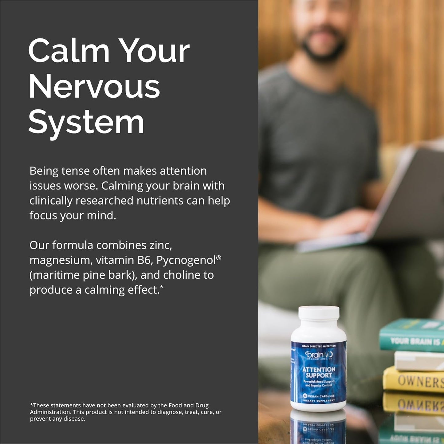 BRAINMD Dr Amen Attention Support - Promotes Mental Focus & Impulse Control - 30 Servings