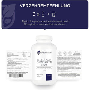 Fürstenmed® Glucosamine Chondroitin MSM Supplement for Bones & Normal Cartilage Health 180 Capsules