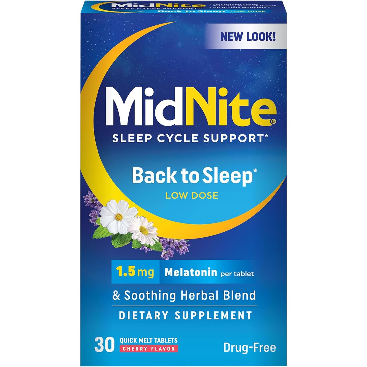 Midnite Back to Sleep 1.5 Mg Melatonin Sleep Aid 30 Quick Melt Tablets