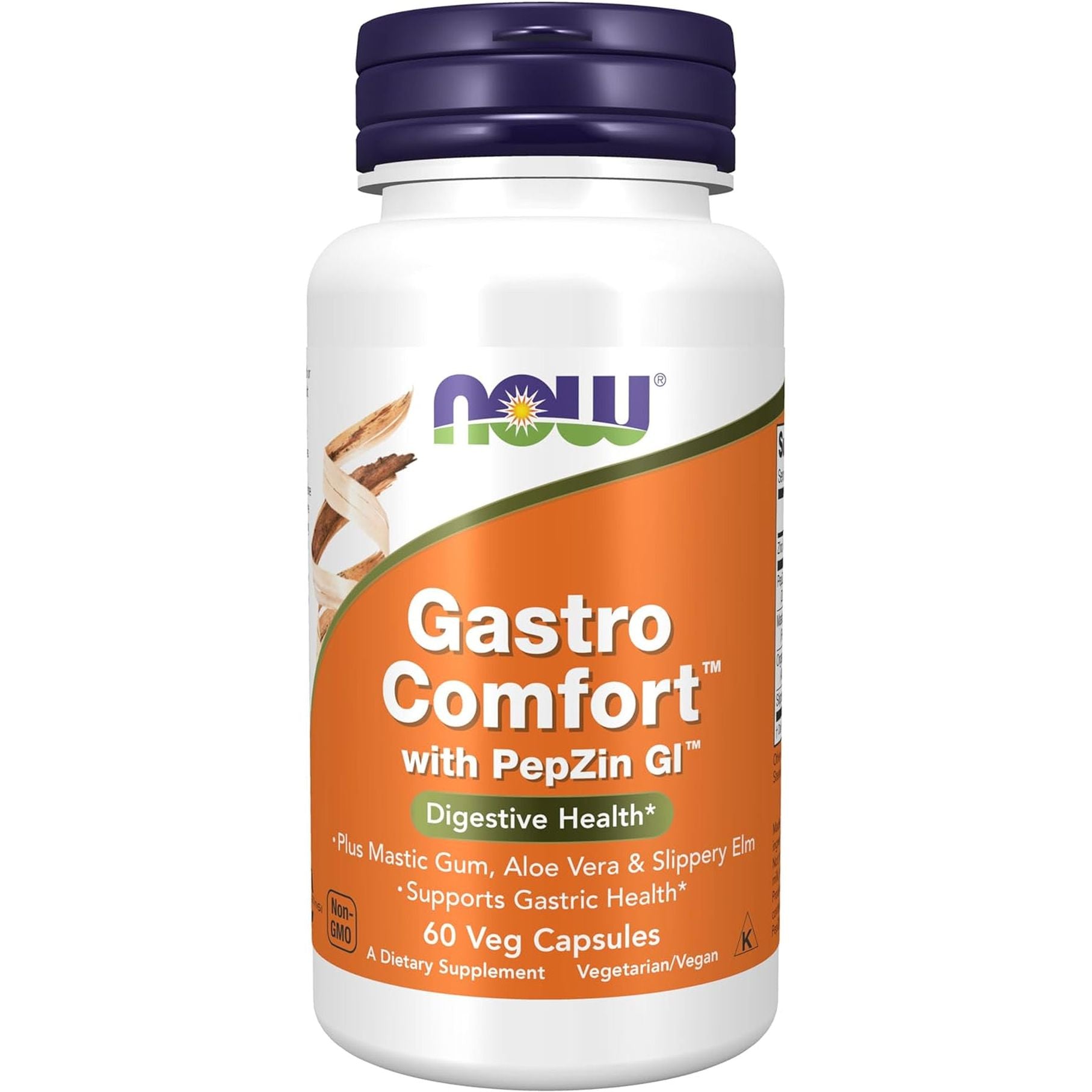 NOW Foods Supplements, Gastro Comfort, plus Mastic Gum, Aloe Vera and Slippery Elm, 60 Veg Capsules