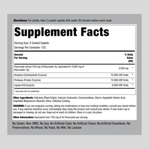 Piping Rock Pancreatin Digestive Enzymes | 3000Mg | 250 Caplets | Ultra Strength