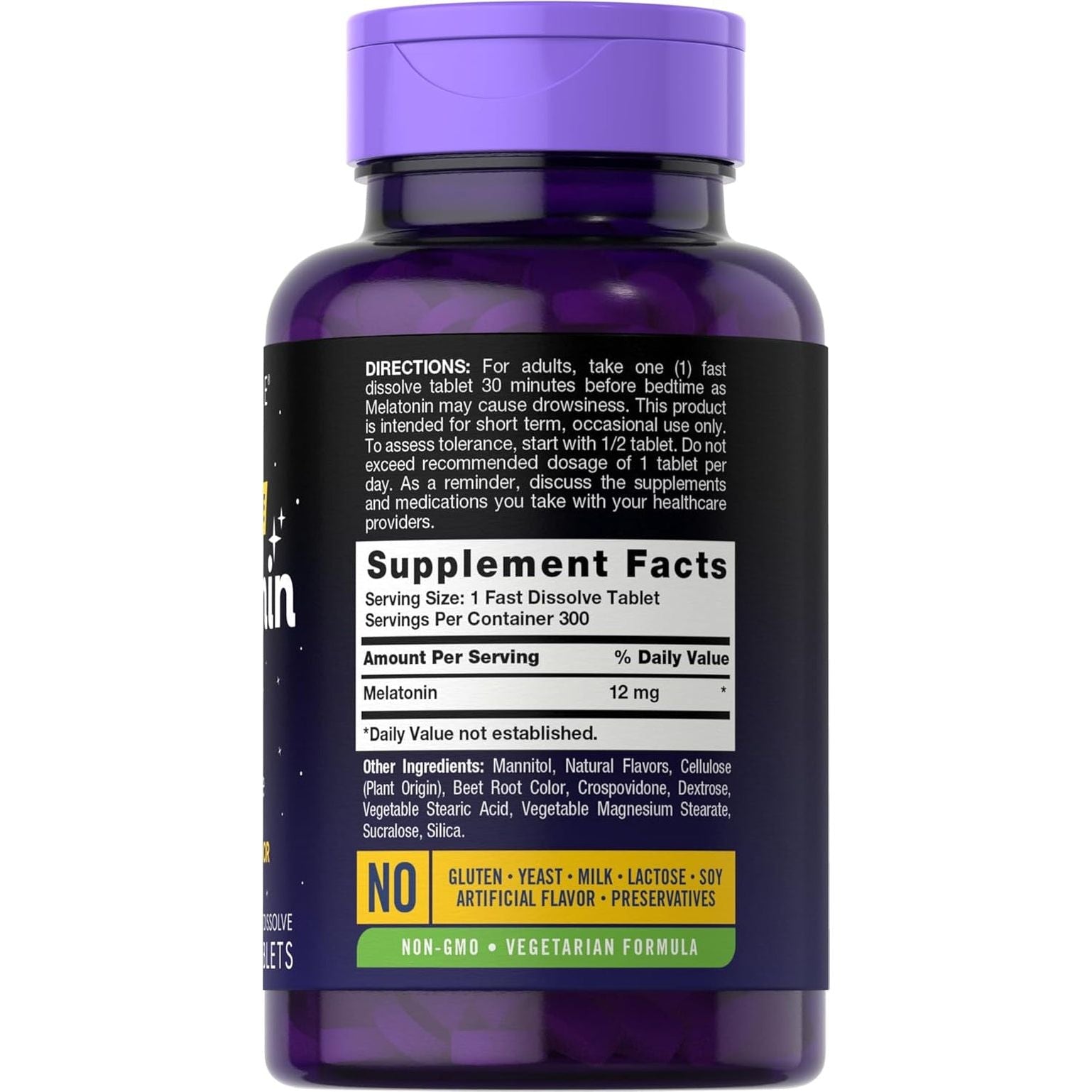 Carlyle Melatonin 12 Mg Fast Dissolve 300 Tablets Natural Berry Flavor