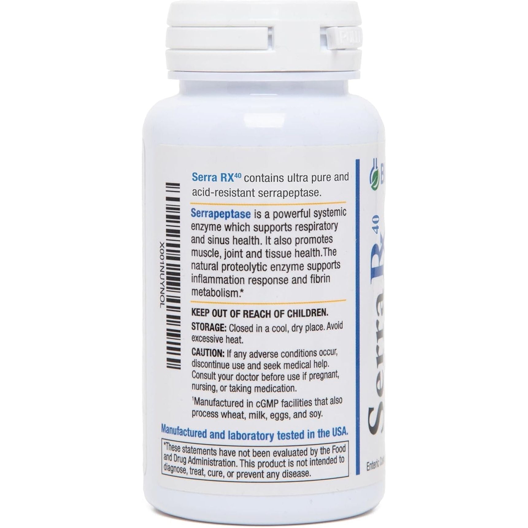 Serra-Rx 40,000 SPU Serrapeptase - Acid-Resistant Proteolytic Systemic Enzyme, 90 Veg Capsules