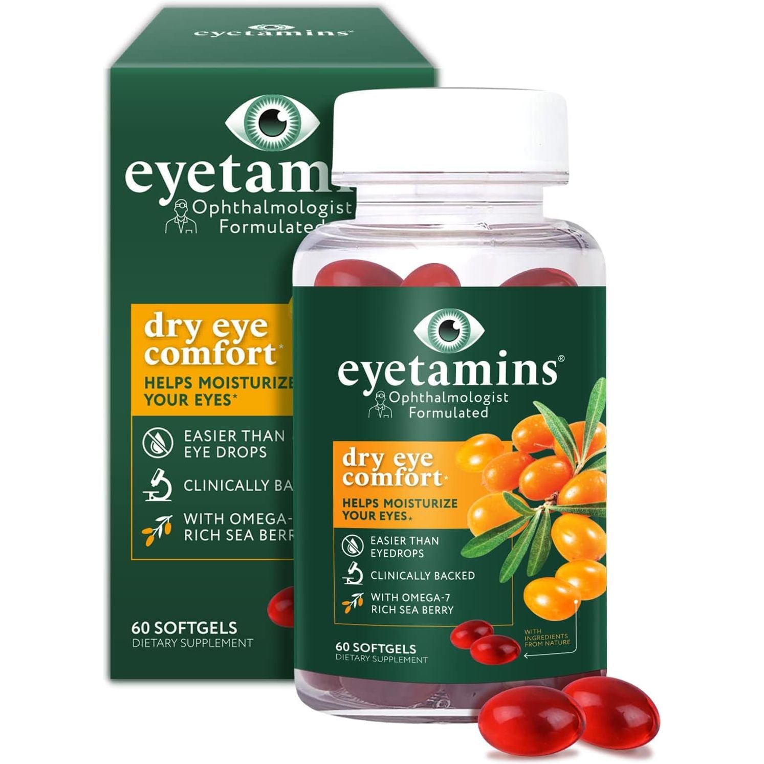 Dry Eye Comfort - Ophthalmologist - Formulated, Natural - Himalayan Sea Buckthorn Oil - Vegan and Non-Gmo Formula 60 Softgels