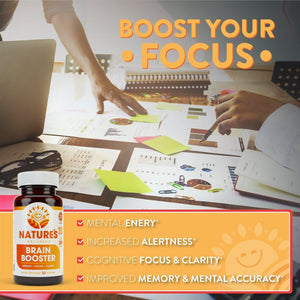 Natures Wellness Brain Booster | Natural Cognitive Enhancer for Increased Focus, Memory and Mental Clarity
