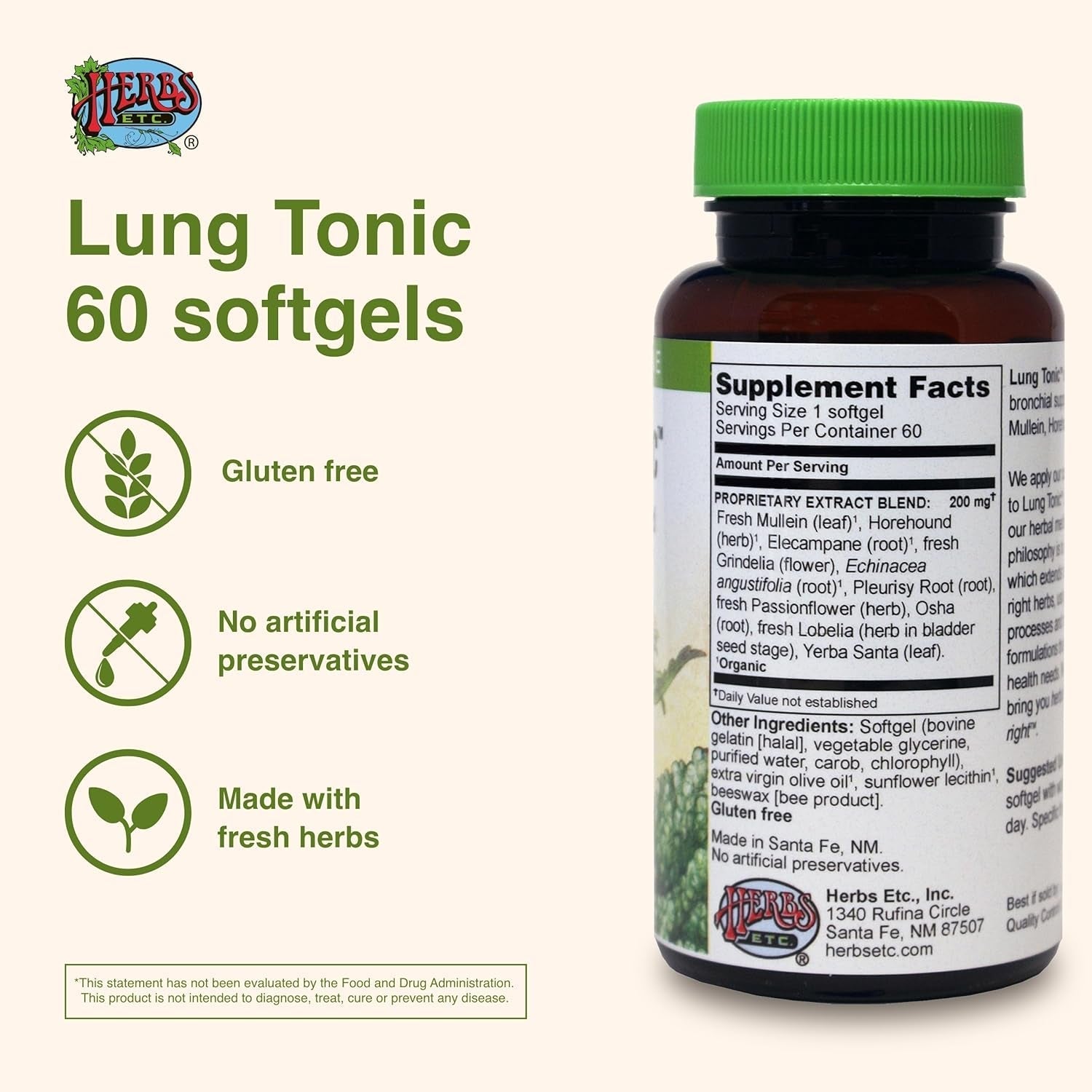 Herbs Etc. Lung Tonic - Lung Supplement for Bronchial Support - Healthy Breathing Support - 60 Softgels