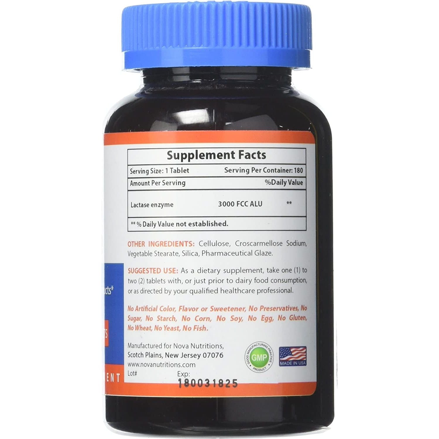 Nova Nutritions Lactase Enzyme 3000 FCC ALU 180 Tablets