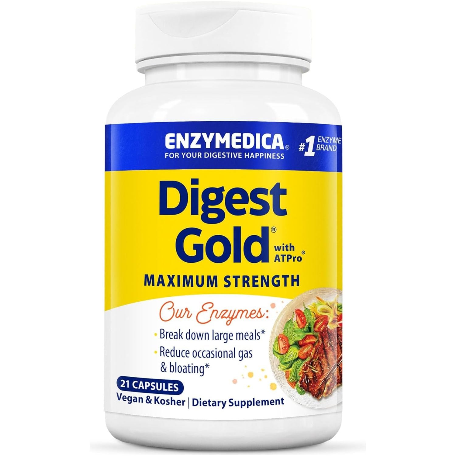 Enzymedica Digest Gold + Atpro, Maximum Strength Enzyme Formula, Prevents Bloating and Gas, 21 Capsules