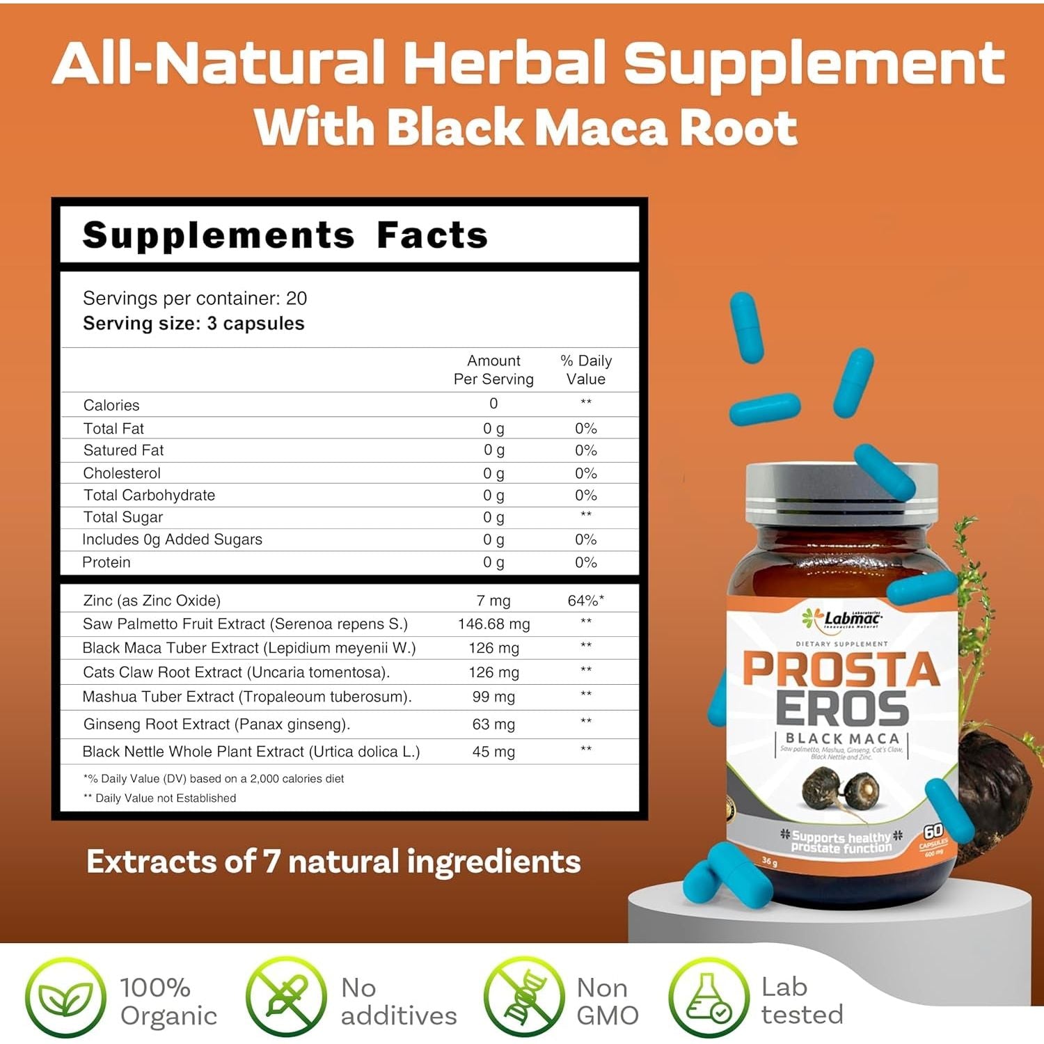 Prostaeros- Prostate Support Supplement - 7 Natural Ingredients - 60 Count