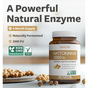 Healths Harmony - Powerful Nattokinase Supplement Made from Naturally Fermented Soybeans 2000 FU - 180 Vegan Natto Capsules