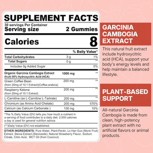 Sugar Free Garcinia Cambogia Gummies 1000Mg 95% HCA Pure Extract, Strawberry Flavor 60 Count