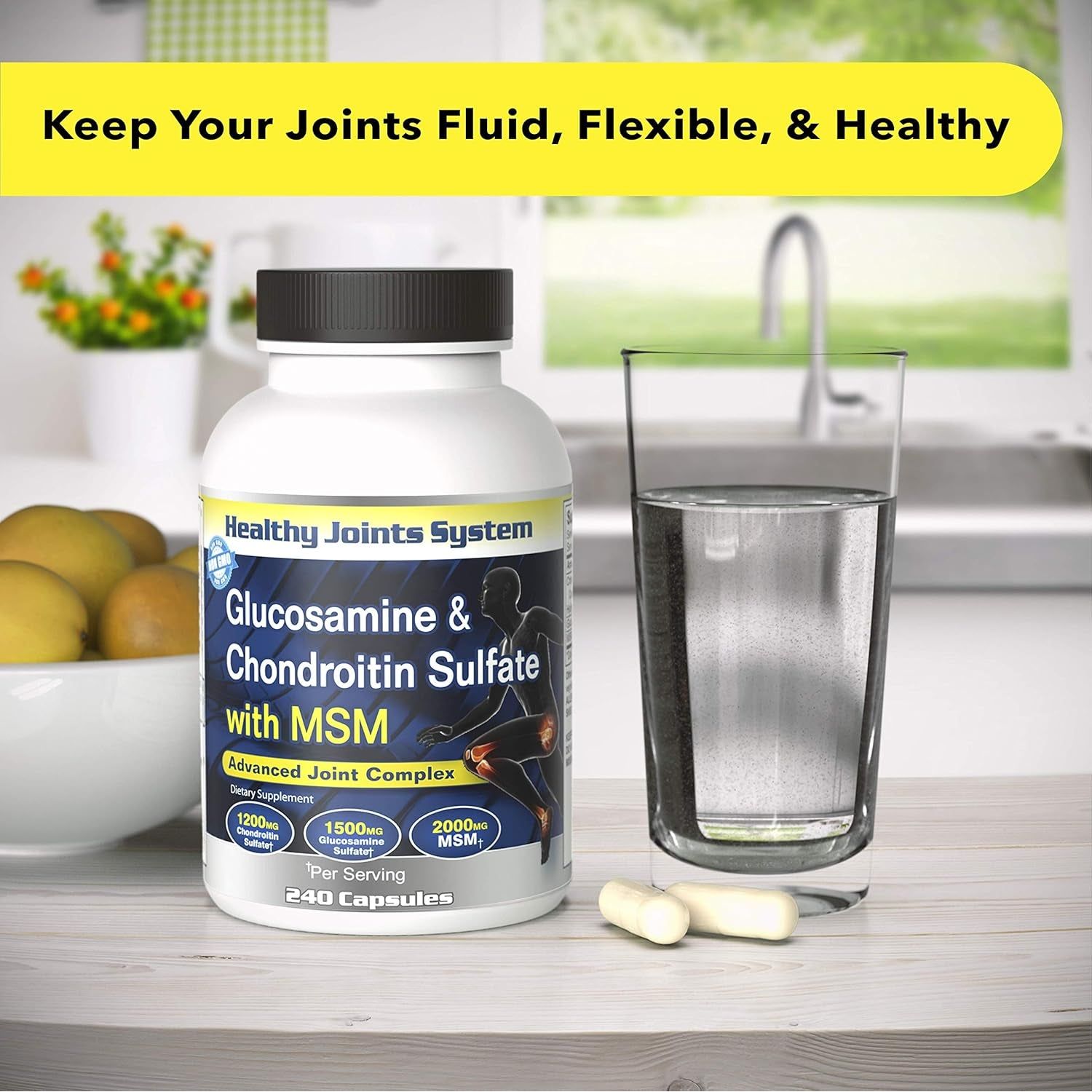 Healthy Joint System Glucosamine Chondroitin MSM Supplement for Joint & Bone Health - 240 Capsules