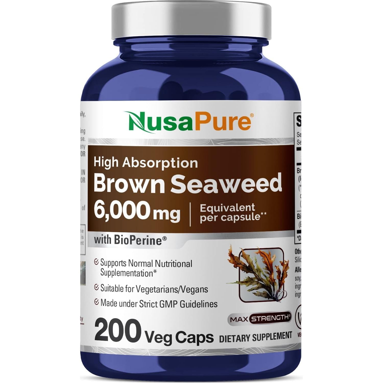 Nusapure Brown Seaweed Extract 6,000 Mg - Fucoxanthin - 200 Veggie Capsules