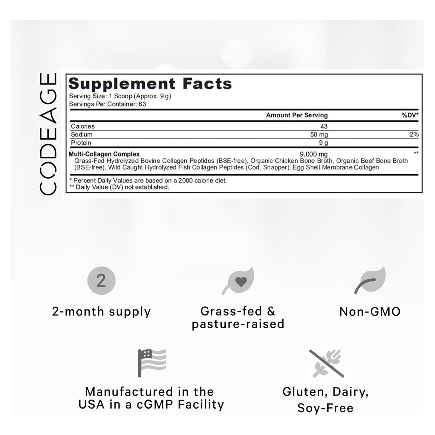 Codeage Multi Collagen Protein Powder Peptides, 2-Month Supply, Hydrolyzed, Type I, II, III, V, X - 20 Ounces