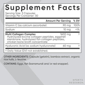 Sports Research Multi Collagen Pills (Type I, II, III, V, X) Hydrolyzed Collagen Peptides 90 Capsules