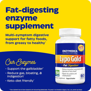 Enzymedica Lypo Gold, Digestive Enzymes for Fat Digestion, Offers Fast Acting Gas & Bloating Relief, 60 Count