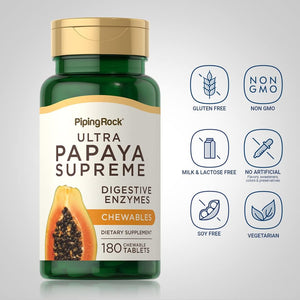 Piping Rock Papaya Enzymes Chewable | 180 Tablets | Vegetarian Digestion Formula