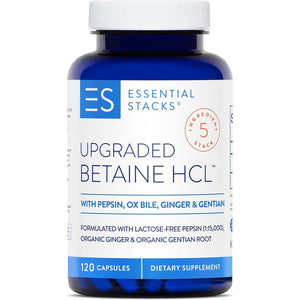 Essential Stacks Betaine HCL with Pepsin, Ox Bile, Organic Gentian & Ginger (120 Capsules)