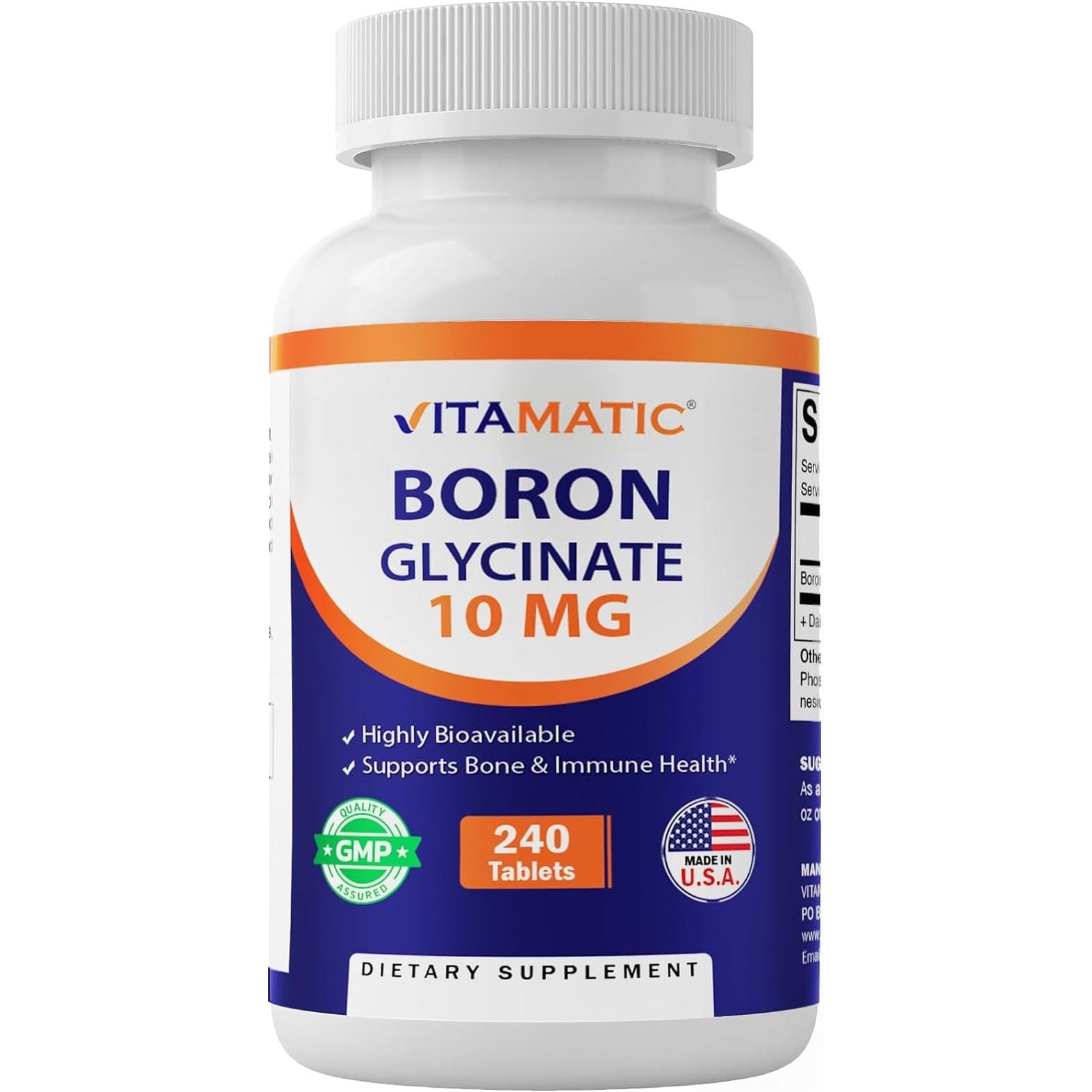 Vitamatic Chelated Boron (As Glycinate) 10Mg 240 Tablets - Supports Hormone Balance, Bone Health & Connective Tissue