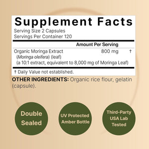 Naturebell Pure Moringa Capsules 8000Mg - 240 Capsules | Green Superfood, Skin Health & Immune Support