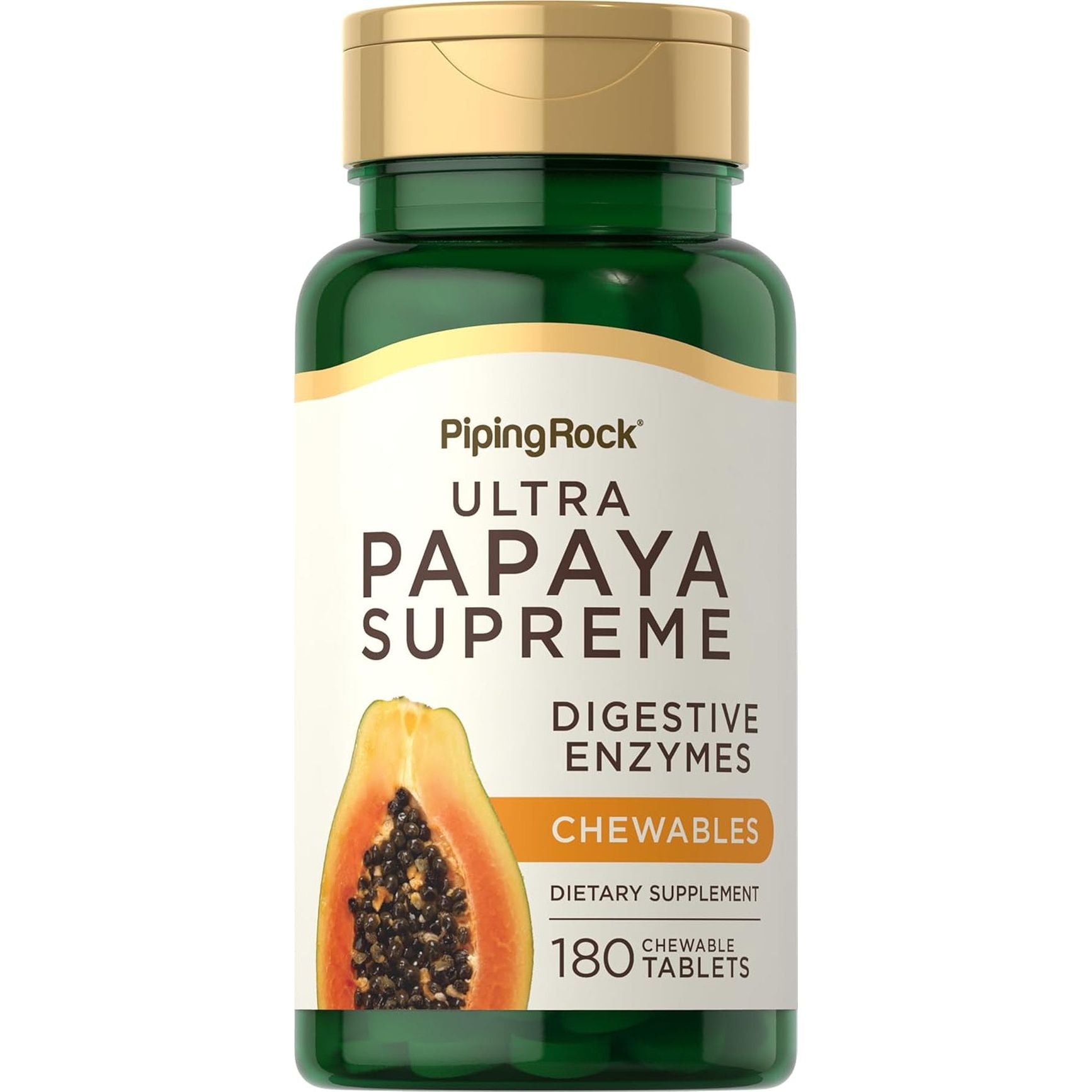 Piping Rock Papaya Enzymes Chewable | 180 Tablets | Vegetarian Digestion Formula