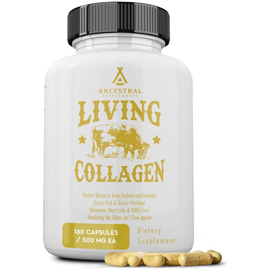 Ancestral Supplements Grass Fed Beef Living Collagen Nutritional Powder Supplement, 3000Mg 180 Capsules