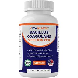Vitamatic Bacillus Coagulans Shelf Stable Probiotic Supplement - Promote GI Digestive Health - 60 Capsules