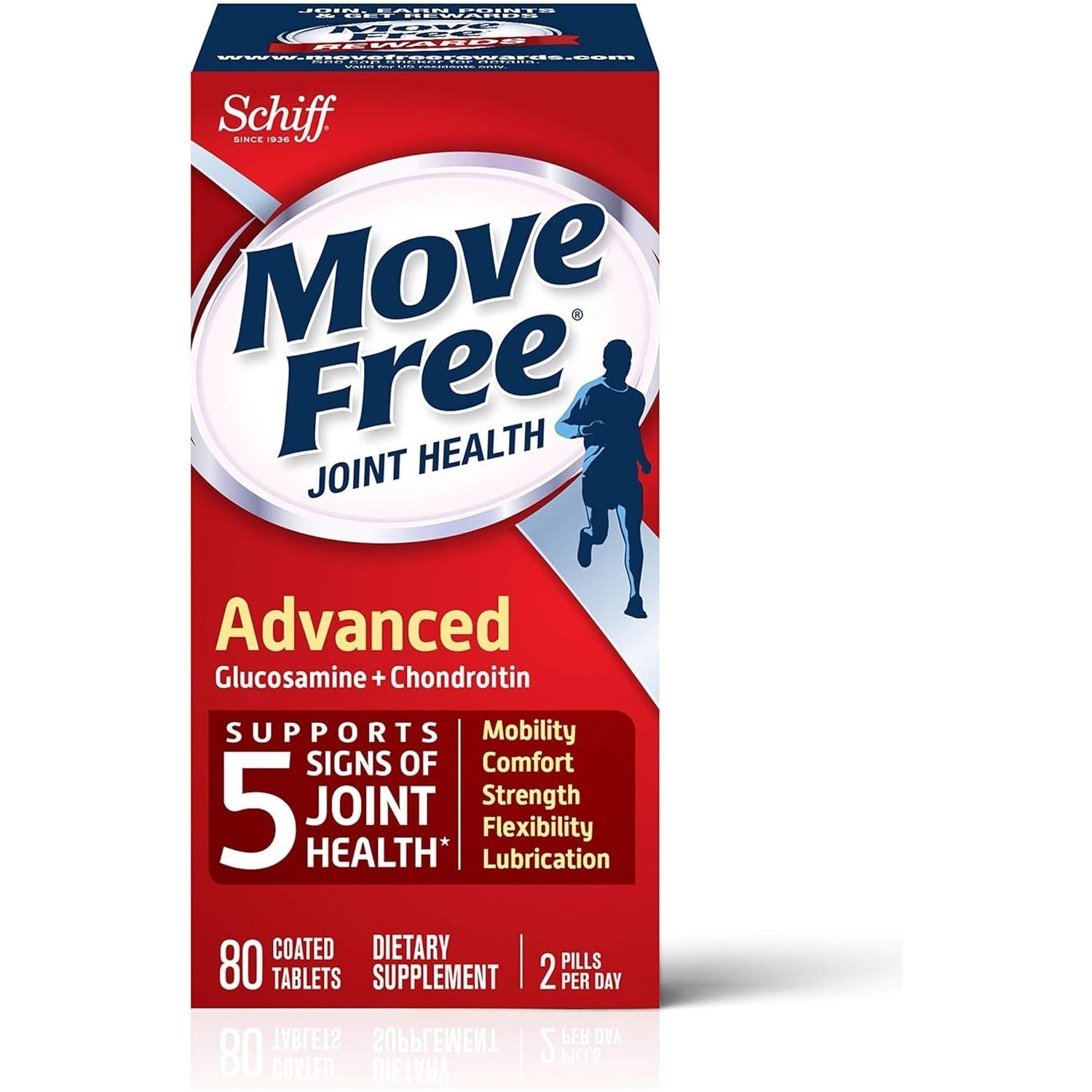 Move Free Triple Strength Glucosamine Chondroitin and Hyaluronic Acid Joint Supplement, 80 Count