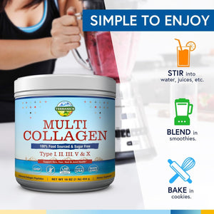 Terranics Multi Collagen Peptides Powder, Type I II III V X Hydrolyzed Collagen for Women+Men, 16Oz
