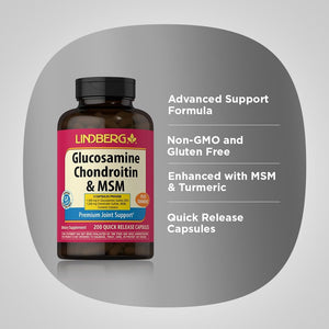 Piping Rock Glucosamine Chondroitin MSM | 200 Capsules | Non GMO & Gluten Free Supplement | by Lindberg