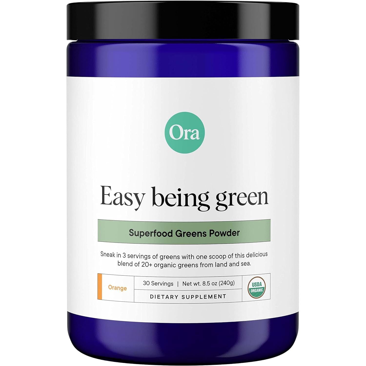 Ora Organic Greens Powder - Super Greens Drink for Energy and Detox | Antioxidants & Adaptogenic Herbs - Citrus Flavor, 30 Servings