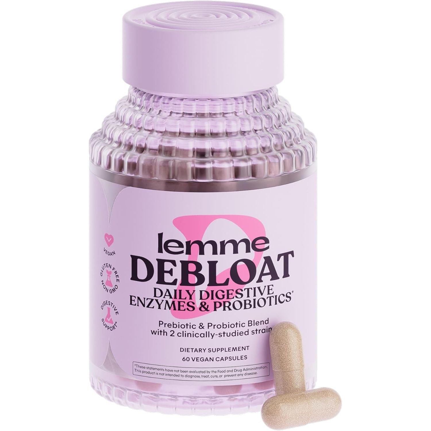 Lemme Debloat 3-In-1 Prebiotic, Probiotic & Digestive Enzyme Capsules for Bloating & Gas Relief 60 Count